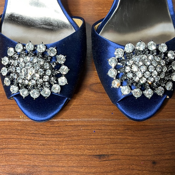 Badgley Mischka Blue Satin Heels w/Rhinestones - Picture 2 of 7